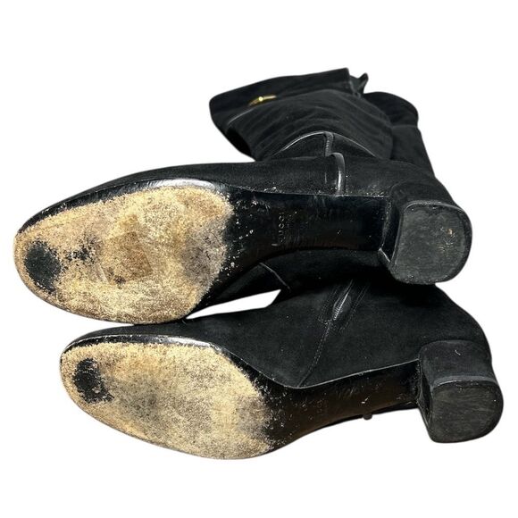 Gucci Black Suede Over the Knee Boots GG 1973 Logo Block Heel Shoes Size 38 - Picture 6 of 10